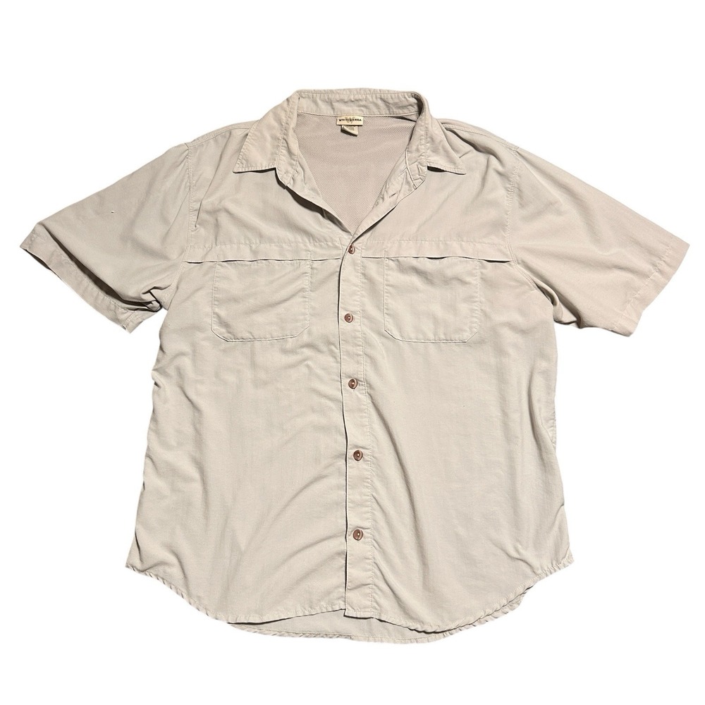 White Sierra Shirt, Men's Size Large Hiking‎ Camp Button Up Short Sleeve Pockets